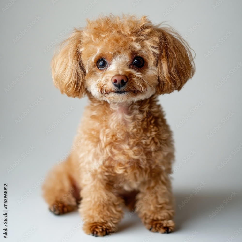 Adorable apricot toy poodle puppy sitting against a neutral background. Adorable apricot toy poodle puppy sitting against a neutral background.