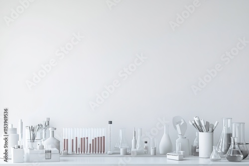 stock photo of laboratory workspace with test tubes beakers and scientific instruments