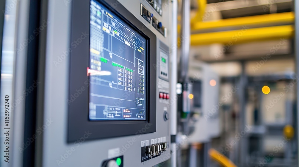 Macro view of control systems regulating reactor vessels, advanced digital interfaces tracking cracking units in a modern petrochemical facility. Macro view of control systems regulating reactor vessels, advanced digital interfaces tracking cracking units in a modern petrochemical facility.