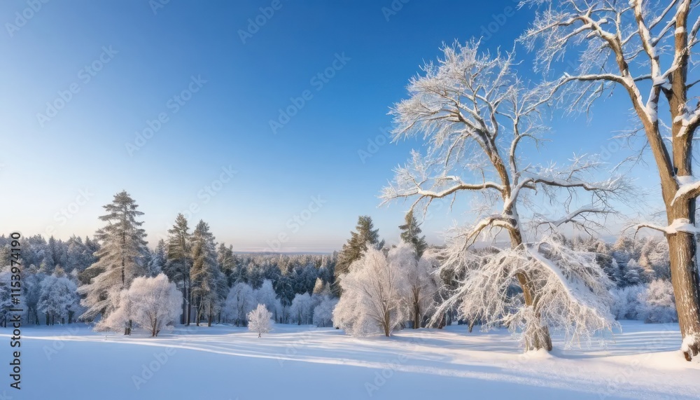 Winter Wonderland: Snowy Trees Under a Clear Blue Sky Winter Wonderland: Snowy Trees Under a Clear Blue Sky
