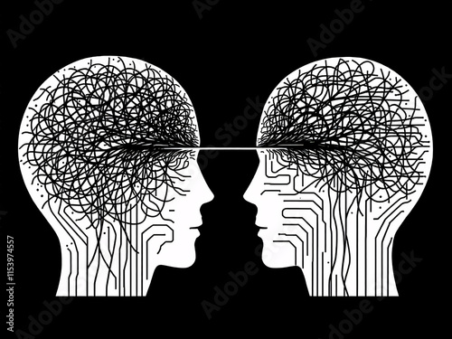 Chaos, Order, Mind, Thoughts, Connection, Disconnection, Complexity, Simplicity, Contrast, Balance, Entropy, Structure, Darkness, Light, Positive, Negative, Yin, Yang, Duality, Opposites, Symmetry, As