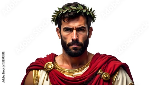 Regal Roman emperor portrait with a laurel wreath and ornate attire