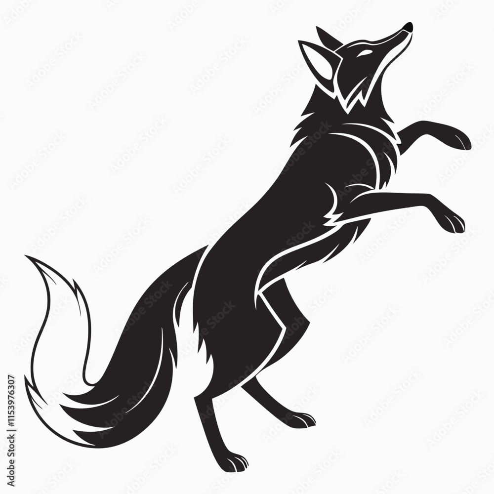 Fototapeta premium Fox vector silhouette black design white background
