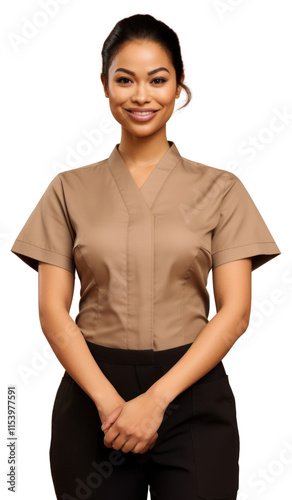 PNG Middle age mixed race american professional masseuse sleeve blouse adult.