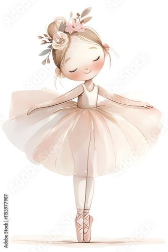 Cute baby girl ballerina in tutu dress. Nursery kids room sweet poster design