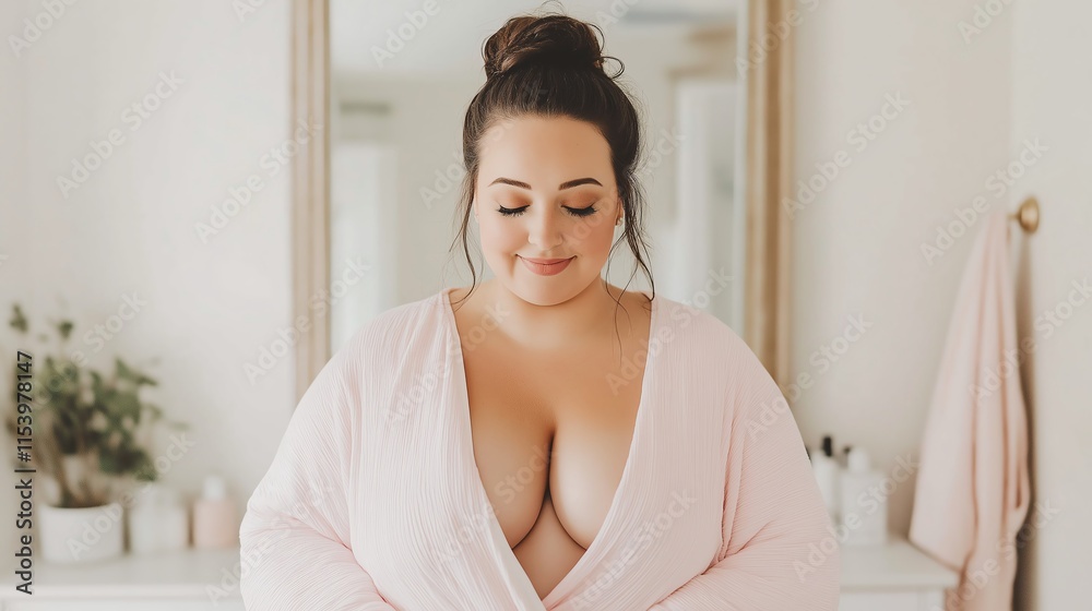 A confident woman in a serene setting, enjoying a moment of self-care and relaxation. Natural lighting enhances the calm atmosphere, perfect for promoting body positivity. A confident woman in a serene setting, enjoying a moment of self-care and relaxation. Natural lighting enhances the calm atmosphere, perfect for promoting body positivity.