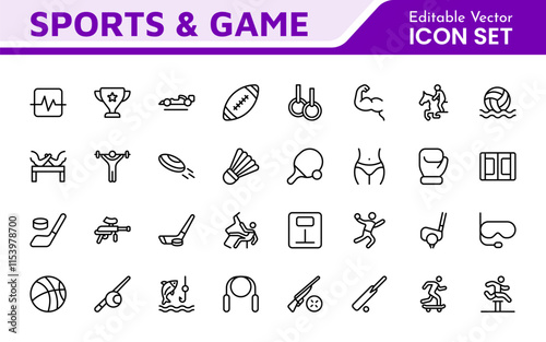 Sports Icon Set. A dynamic collection of vibrant icons representing various sports and activities, perfect for enhancing apps, websites, and marketing materials.