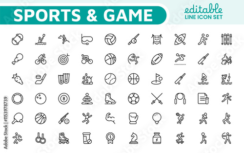 Sports Icon Set. A dynamic collection of vibrant icons representing various sports and activities, perfect for enhancing apps, websites, and marketing materials.