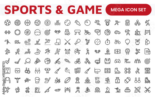 Sports Icon Set. A dynamic collection of vibrant icons representing various sports and activities, perfect for enhancing apps, websites, and marketing materials.
