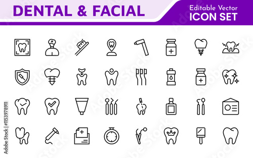Dental Icon Set. A comprehensive collection of vibrant and professional icons for dental practices, perfect for patient communication to promote oral health awareness.