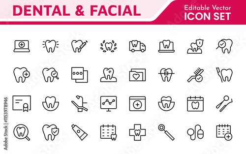 Dental Icon Set. A comprehensive collection of vibrant and professional icons for dental practices, perfect for patient communication to promote oral health awareness.