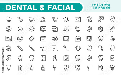 Dental Icon Set. A comprehensive collection of vibrant and professional icons for dental practices, perfect for patient communication to promote oral health awareness.