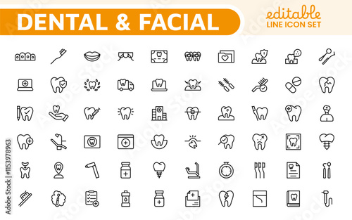 Dental Icon Set. A comprehensive collection of vibrant and professional icons for dental practices, perfect for patient communication to promote oral health awareness.