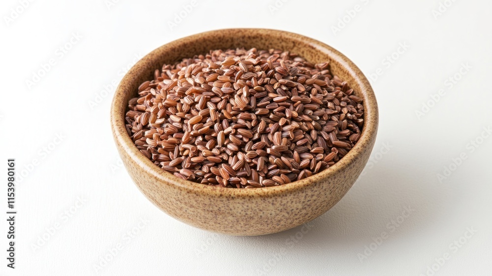 Bowl of red rice grains on white background. Bowl of red rice grains on white background.