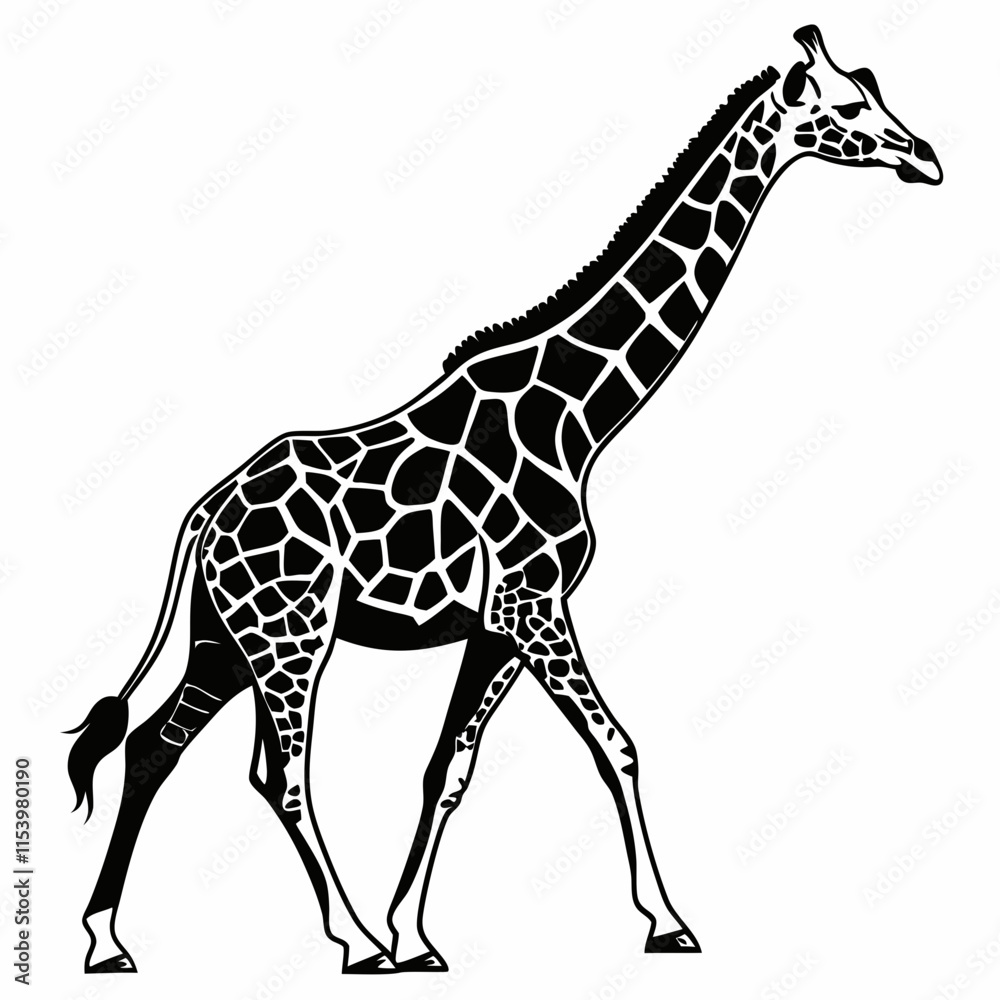 Naklejka premium Giraffe vector silhouette black design white background