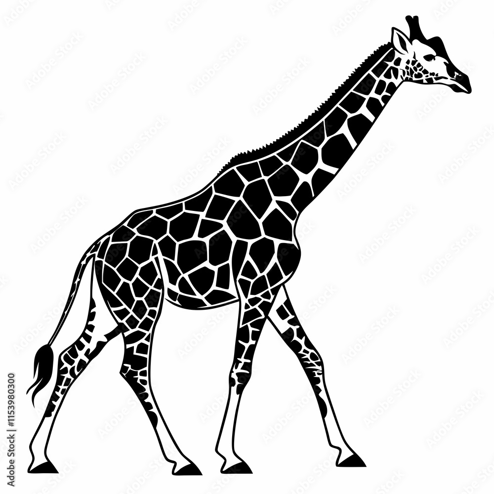 Naklejka premium Giraffe vector silhouette black design white background