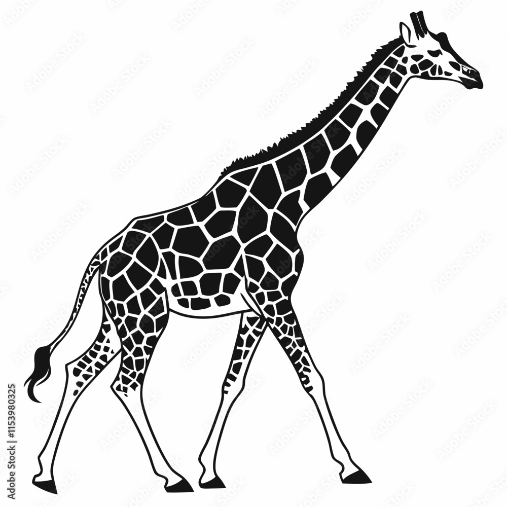 Naklejka premium Giraffe vector silhouette black design white background