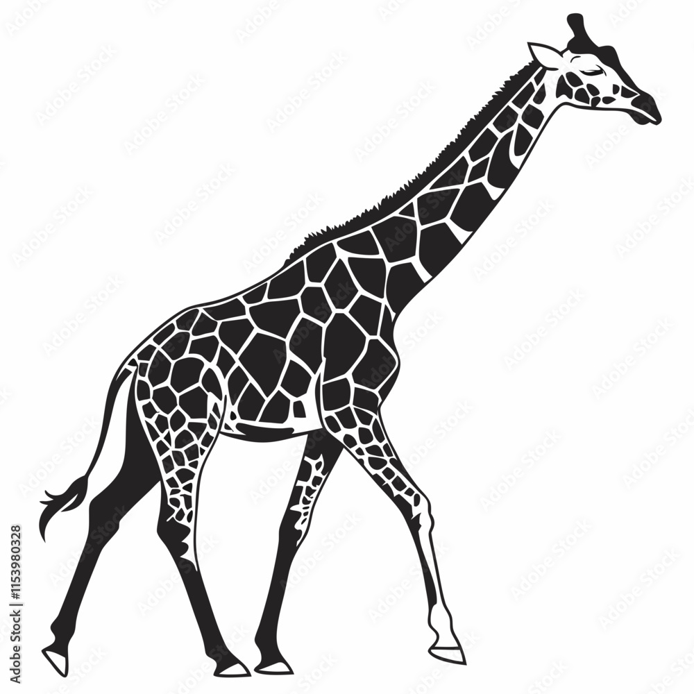 Naklejka premium Giraffe vector silhouette black design white background