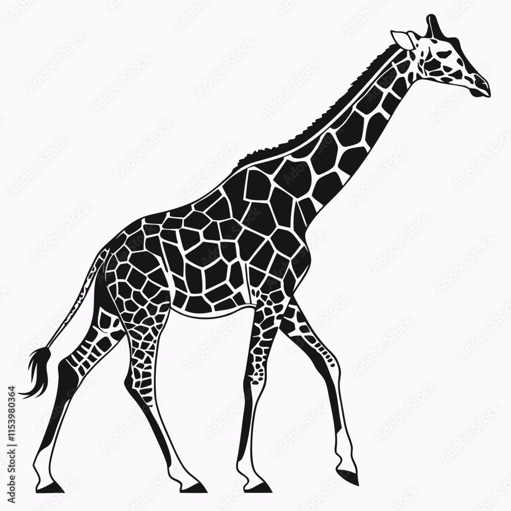 Fototapeta premium Giraffe vector silhouette black design white background