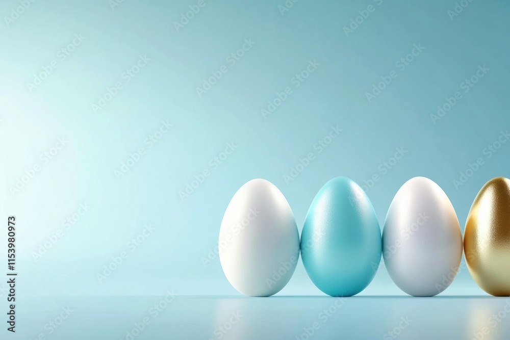 A beautiful arrangement of colorful Easter eggs is set against a soft blue background, creating an engaging and festive scene perfect for celebrating the joyous spring holiday known as Easter A beautiful arrangement of colorful Easter eggs is set against a soft blue background, creating an engaging and festive scene perfect for celebrating the joyous spring holiday known as Easter