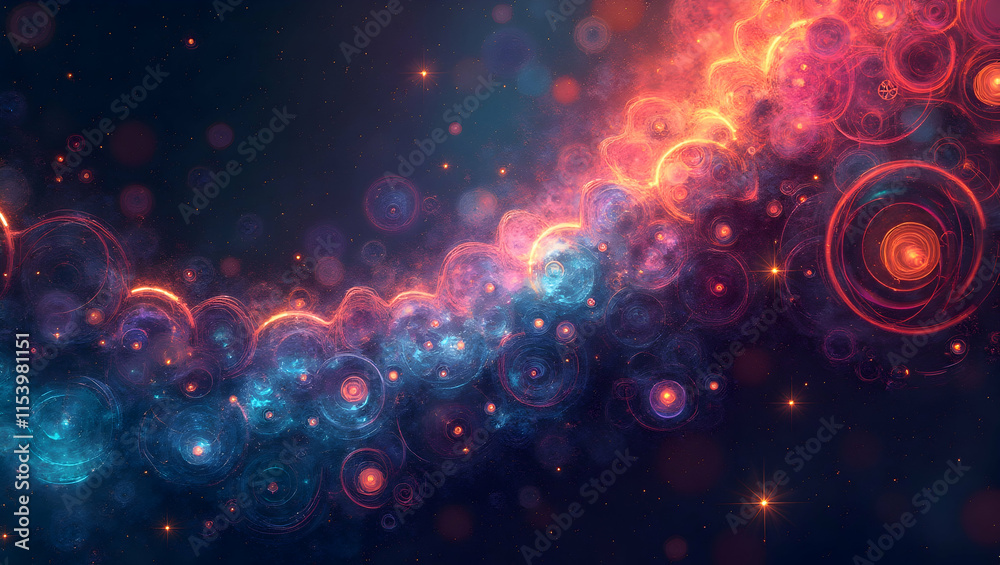 Abstract colorful background with different geometric shapes, neon colors merging with each other and fractal patterns with a cosmic energy Abstract colorful background with different geometric shapes, neon colors merging with each other and fractal patterns with a cosmic energy