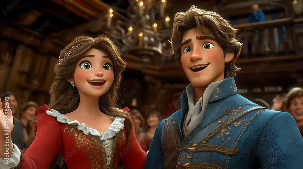 Animated couple joyfully looking up at something. Animated couple joyfully looking up at something.