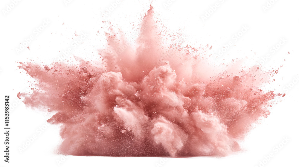 A pink cloud of powder explodes against a white background. A pink cloud of powder explodes against a white background.