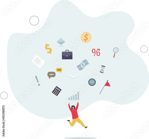Information overload, excess distraction or overworked, overwhelmed data consume,flat characters.