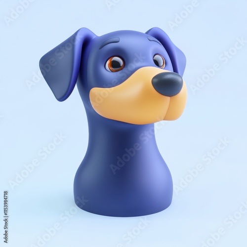 A 3D cartoon-style blue dog bust with exaggerated features on a light blue background, showcasing playful and vibrant design.
