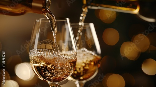 Wallpaper Mural Pouring white wine into glasses against a bokeh background. Torontodigital.ca