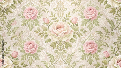 Classic damask rose floral wallpaper background with intricate patterns and soft pastel colors , classic style, wallpaper design