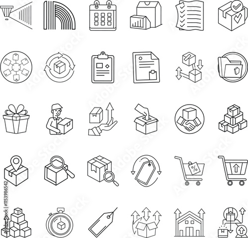 Logistics, Supply Chain, Delivery, Packaging, Inventory, Management Icons