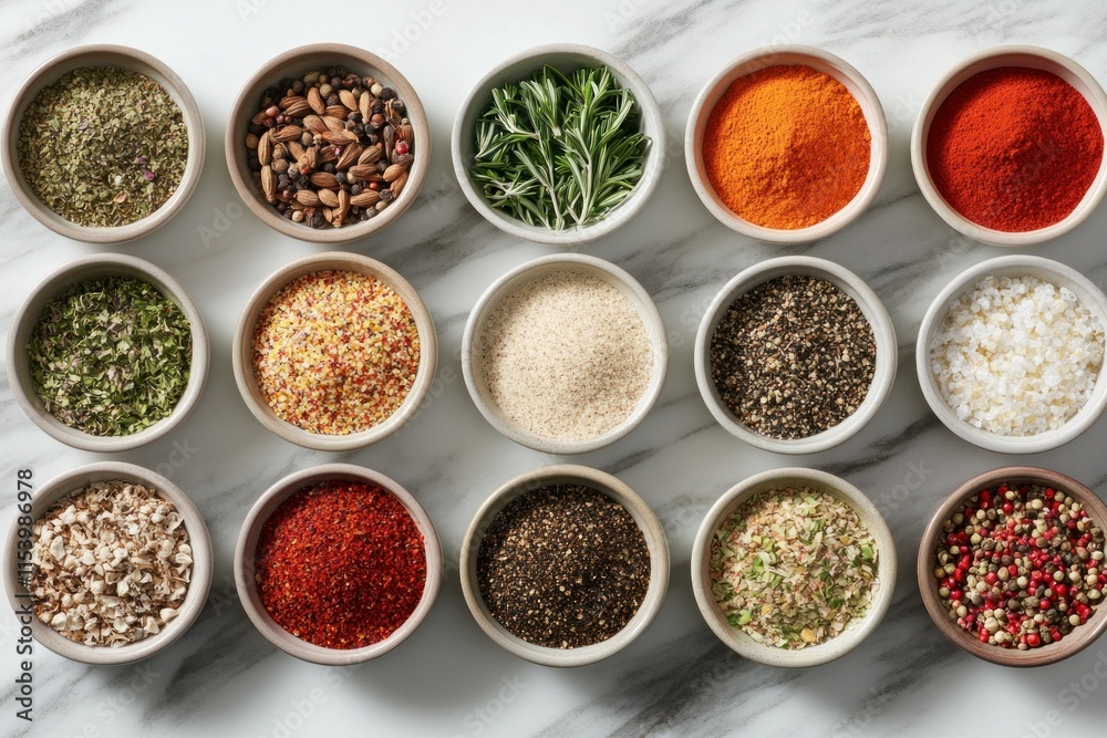 Vibrant Spice Collection in Elegant Bowls Vibrant Spice Collection in Elegant Bowls