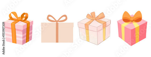 A colorful pink and purple present, tied with a ribbon, suitable for celebrations like Christmas, birthdays, or other events. The modern, minimal illustration features a clean design on an isolated