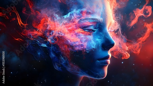 Bright and spectacular image of the face of a young beautiful stylish woman as a finished product or as a graphic resource for your best projects