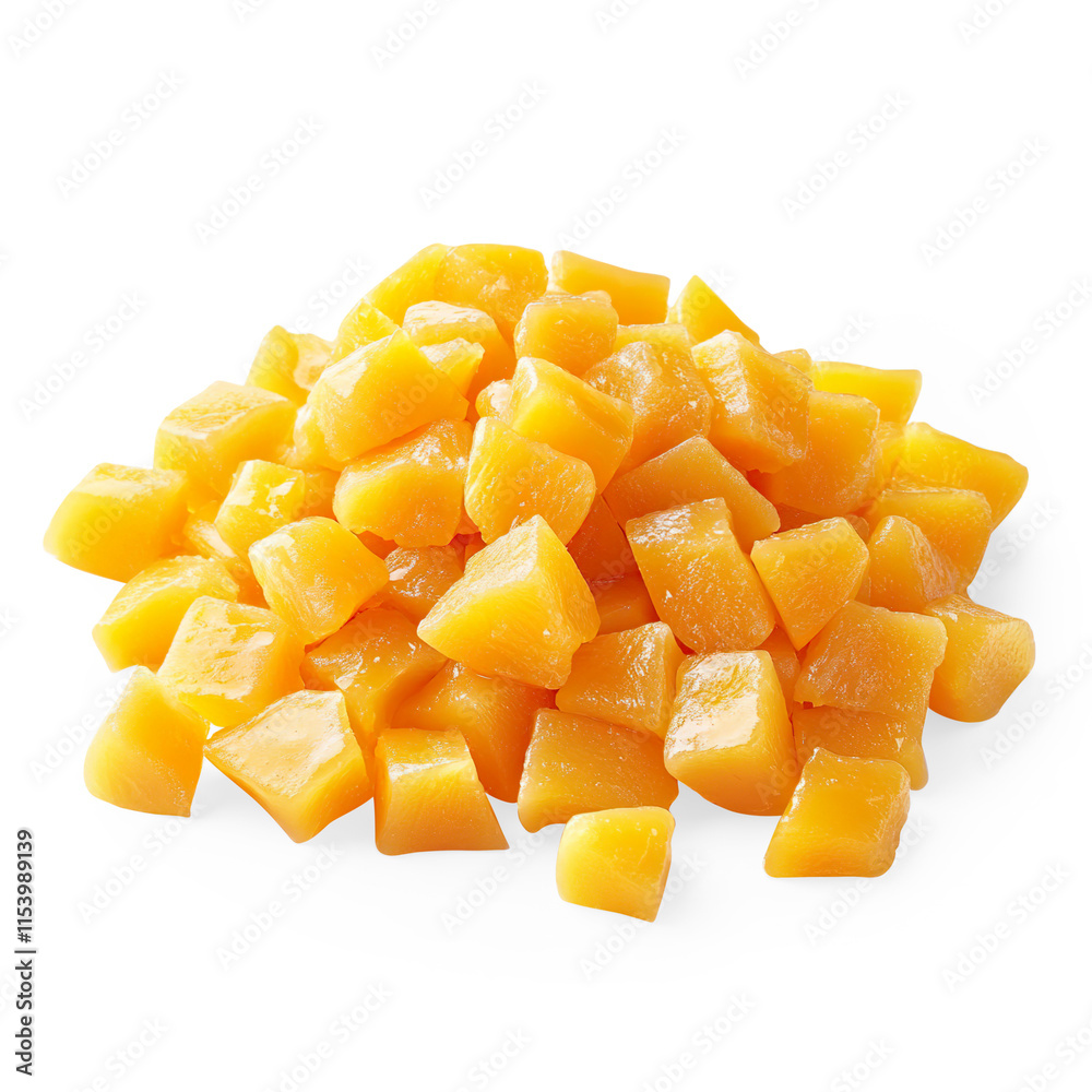 Frozen Mango Cubes on a Transparent Background Frozen Mango Cubes on a Transparent Background