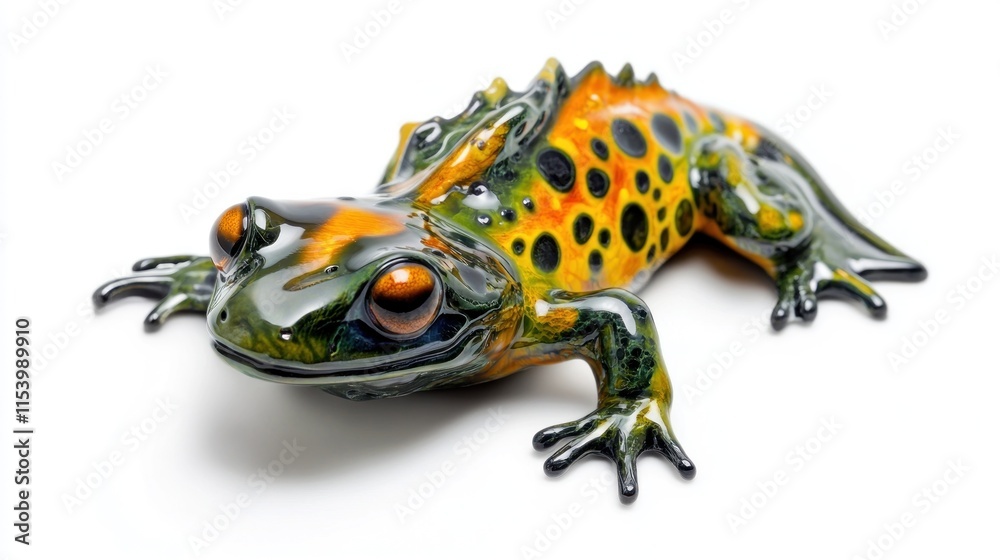Fototapeta premium Colorful frog figurine isolated on white background.