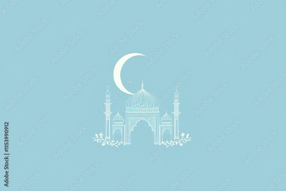 Obraz premium Elegant Mosque Illustration with Crescent Moon Design