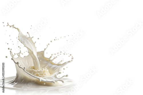 Dynamic Milk Splash on Left Side on White Background - Fluid Art in Motion photo