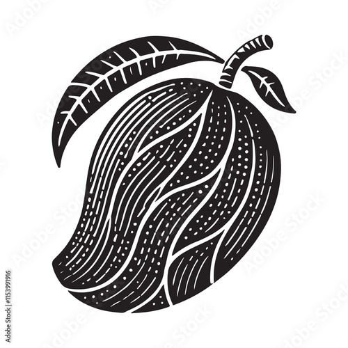 Mango Silhouette Vector Illustration, Solid White Background.