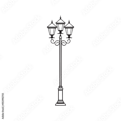 Vertical vector lamp post for lined up streetlight