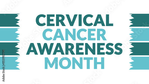 Cervical Cancer Awareness Month text with side lines on a White background. Which is observed every year in January to celebrate Cervical Cancer Awareness Month