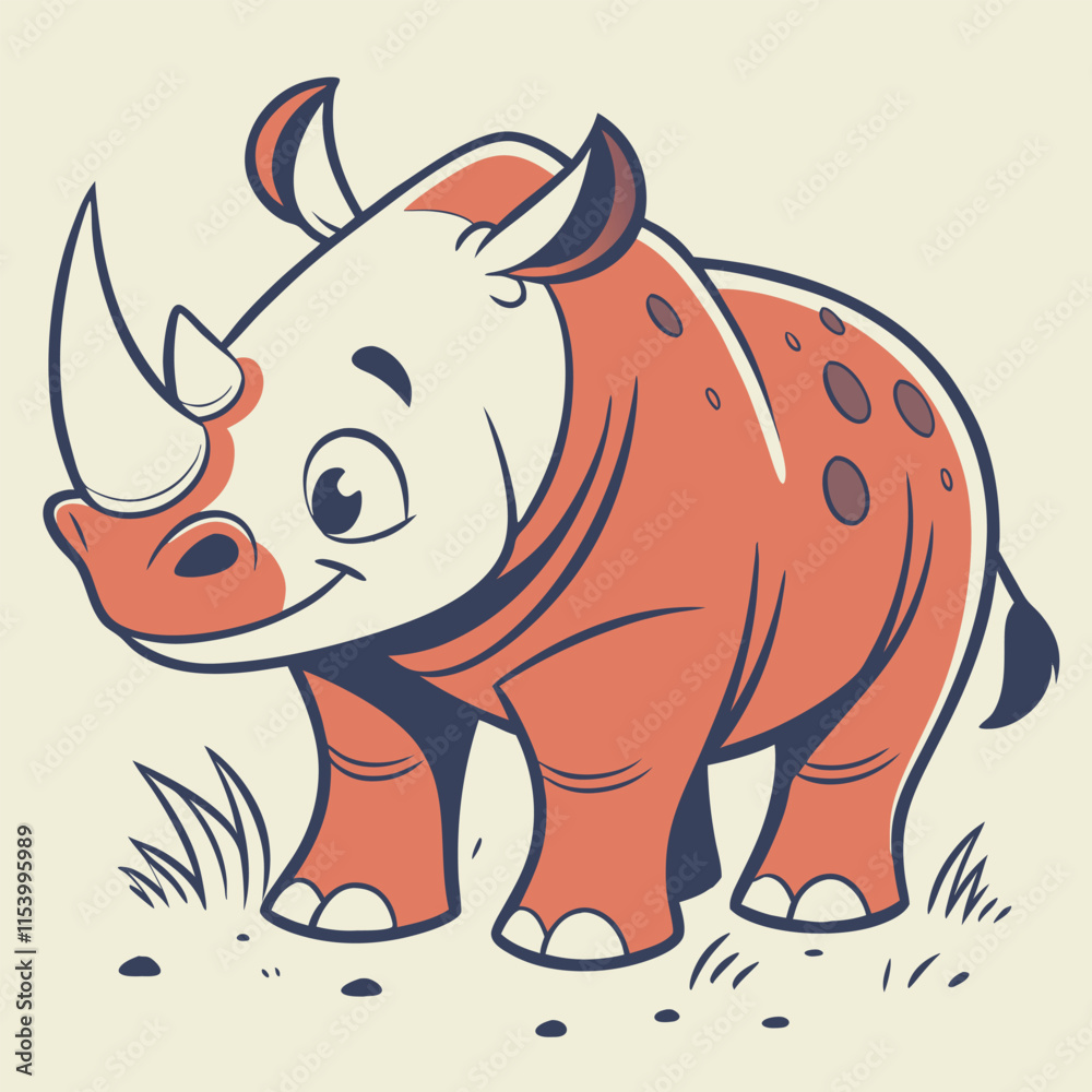 Fototapeta premium Hand-Drawn Watercolor Cartoon Rhinoceros Vector Art Isolated for Kids and Creative Projects