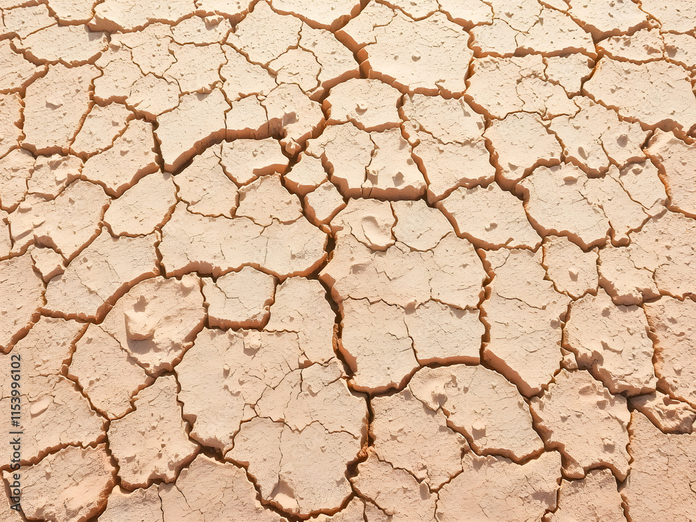 Arid desert land with a dry, cracked earth texture shows the natural pattern of drought-stricken soil