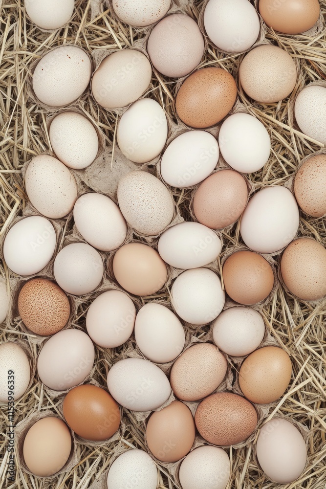 A Bountiful Collection of Fresh, Organic Eggs Nestled in a Rustic Carton, Perfect for a Healthy Breakfast A Bountiful Collection of Fresh, Organic Eggs Nestled in a Rustic Carton, Perfect for a Healthy Breakfast