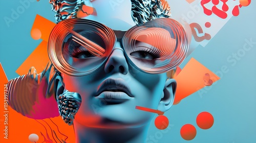 Bright and spectacular image of the face of a young beautiful stylish woman as a finished product or as a graphic resource for your best projects