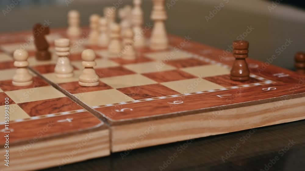 Close-up of a Chessboard During an Intense Game in Progress Close-up of a Chessboard During an Intense Game in Progress