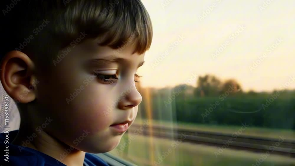 A thoughtful child gazing out of a window, lost in contemplation. The soft lighting and serene setting emphasize introspection and emotion.