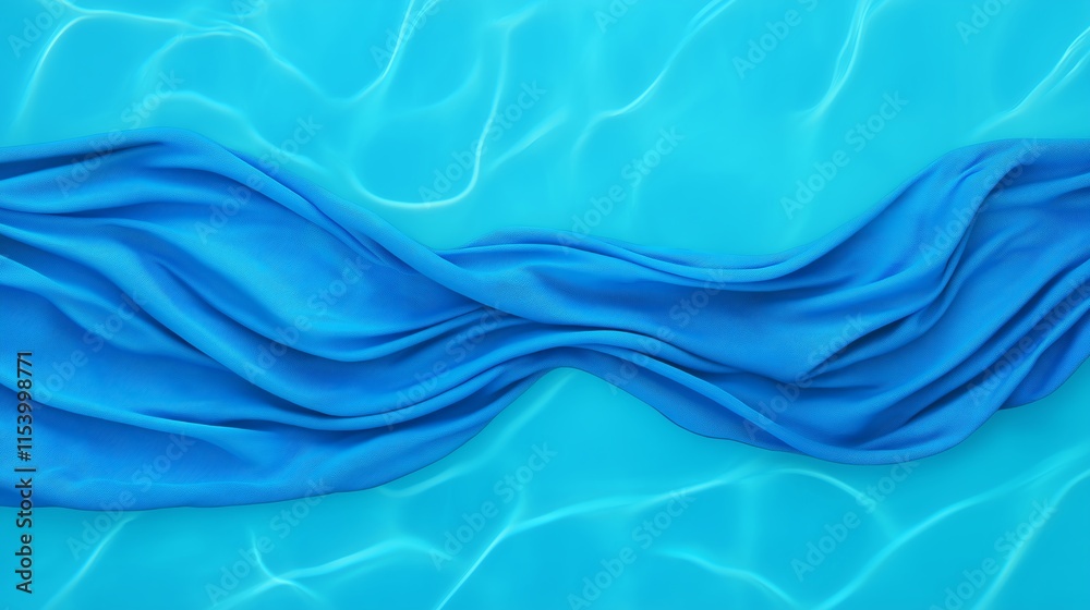 Fototapeta premium A serene and captivating image of flowing blue fabric against a clear aqua background, evoking a sense of calm and tranquility, perfect for relaxation and peaceful themes.