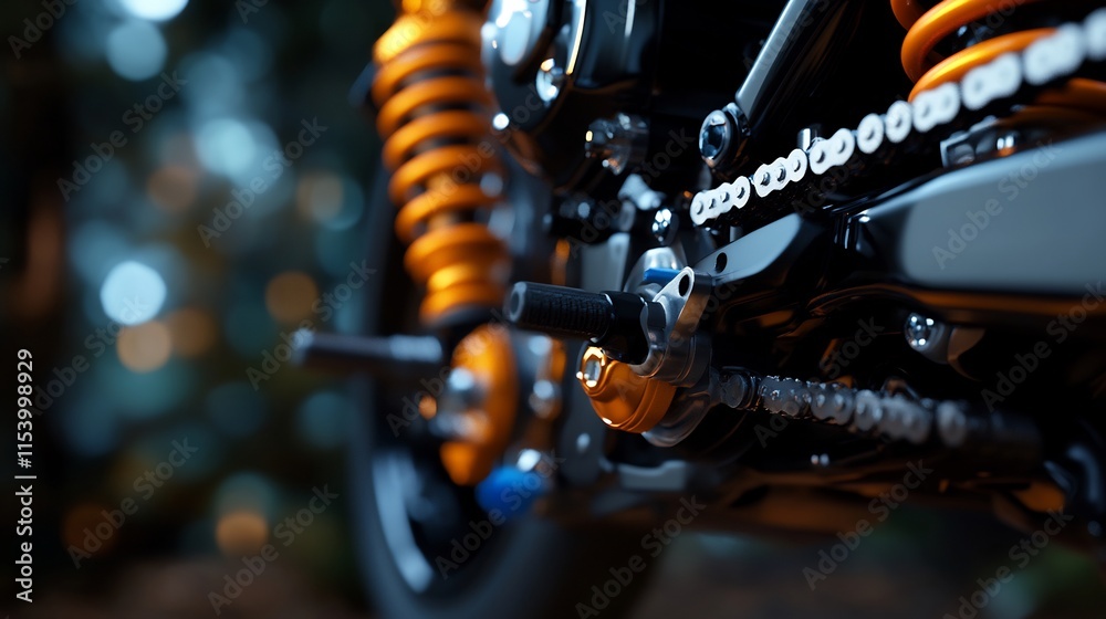 Fototapeta premium Close-up View of a Motorcycle's Engine and Components